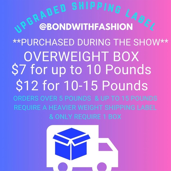 Other - Overweight Packages Over 5 up to 10 pounds is $7. Packages 10-15 Pounds is $12
